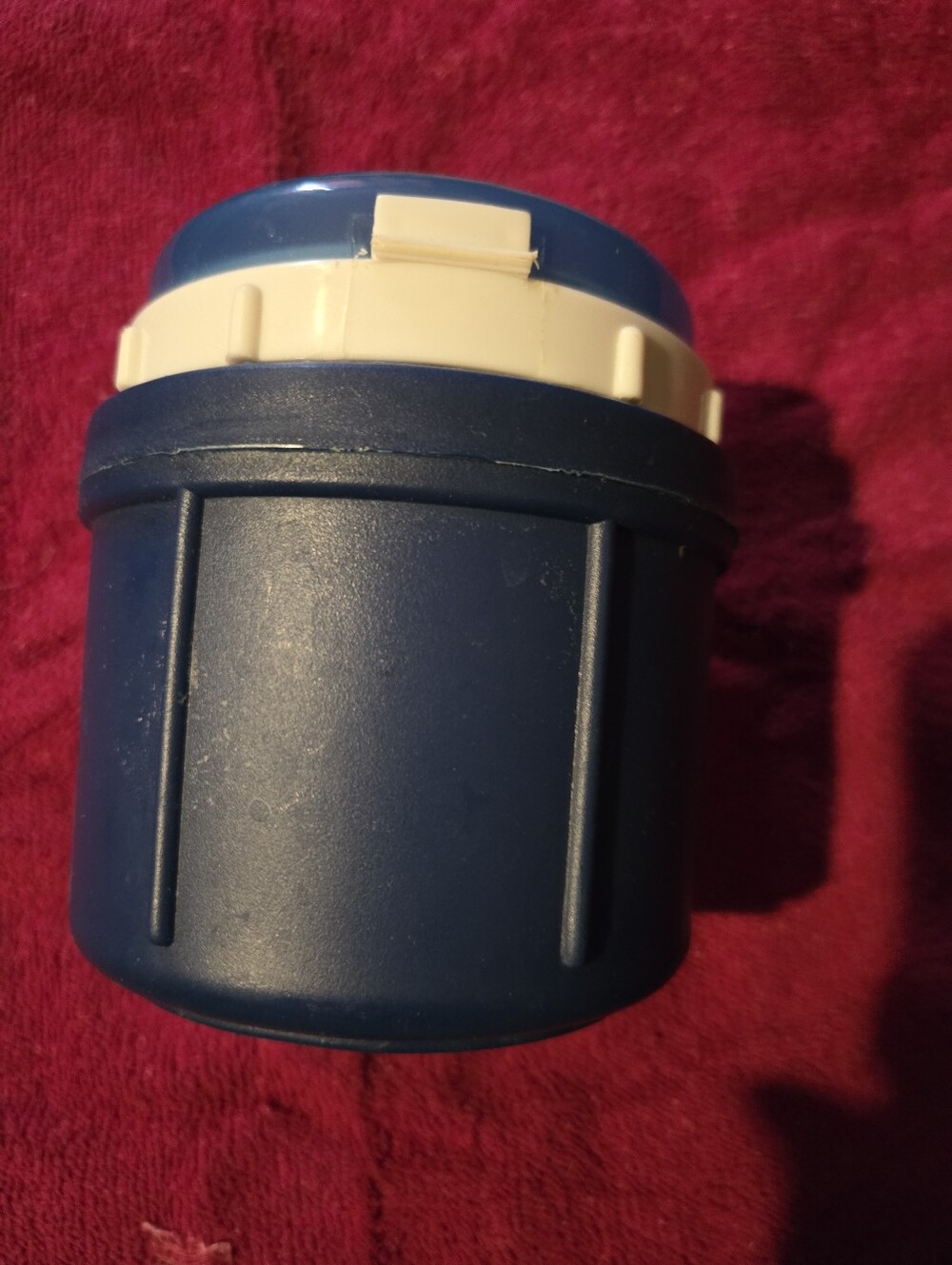 Blue Plastic Travel Container with White Lid